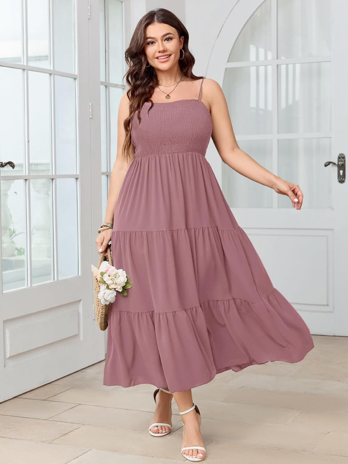 SCOMCHIC Women's Plus Size Summer Maxi Dress Sleeveless Spaghetti Strap Smocked Casual Boho Tiered Long Beach Sun Dresses - Image 3