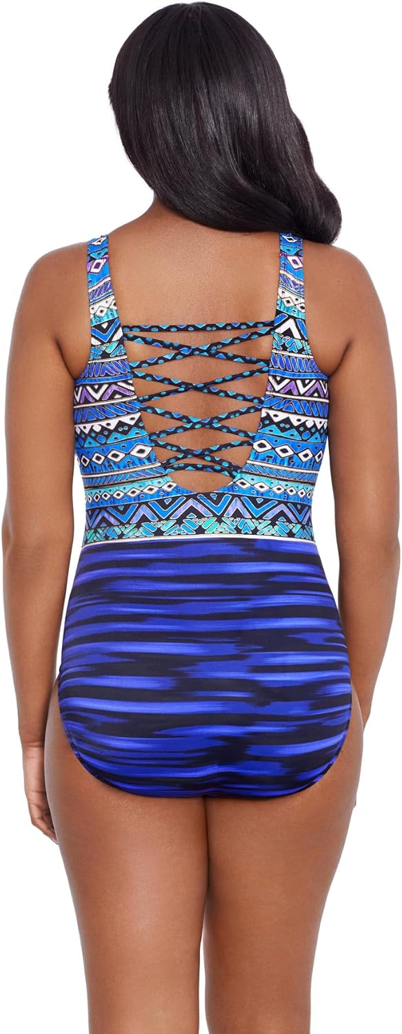 Longitude Women's Swimwear Lace Up Back Tank Soft Cup One Piece Swimsuit