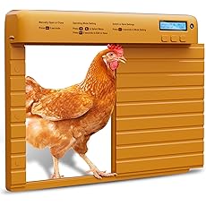 Automatic Chicken Coop Door Opener with Timer, Programmable Light Sensor, Battery Powered LCD Screen, Weatherproof, Low Battery Indication (Orange)