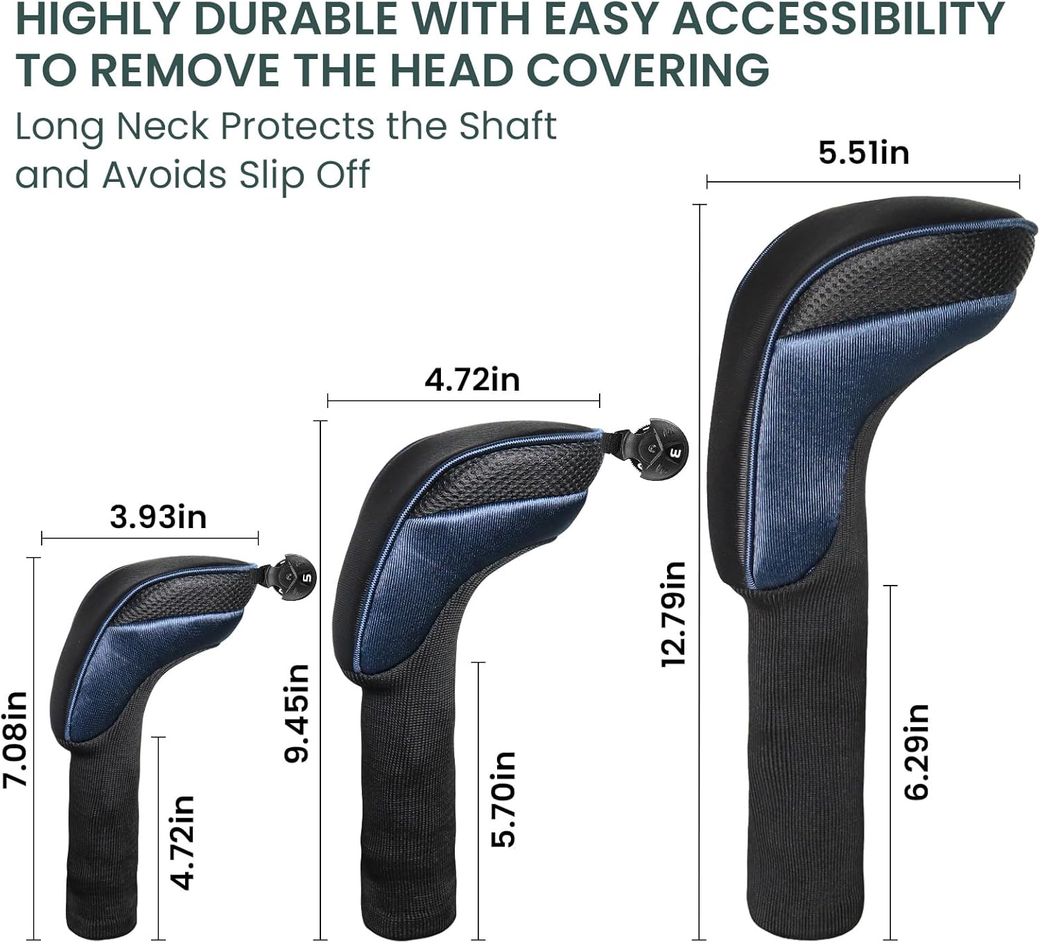 FINGER TEN Golf Club Head Covers for Woods Driver Fairway Hybrid Value 3/5 Pack, Long Headcover Interchangeable Accessories for Ultimate Club Protection