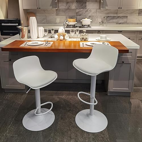 Miniatura 8 de Kidol & Shellder Juego de 2 taburetes de bar ajustables giratorios de altura de mostrador, modernos tapizados de piel sintética con parte trasera de
