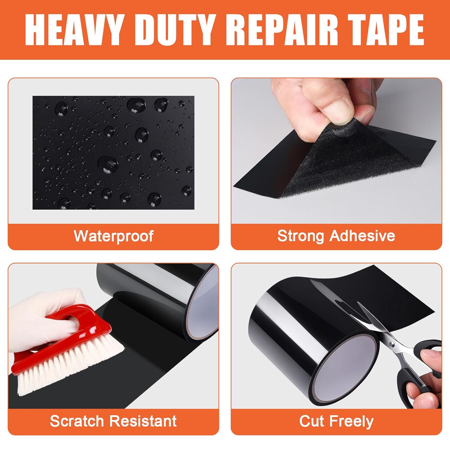 Duct Tape Flexible Rubberized Waterproof Tape, Strong Adhesive Duct Tape Black Tape Heavy Duty and Weather Resistant for Indoor Outdoor Repairs, 4inch x 10ft, 1 Pack
