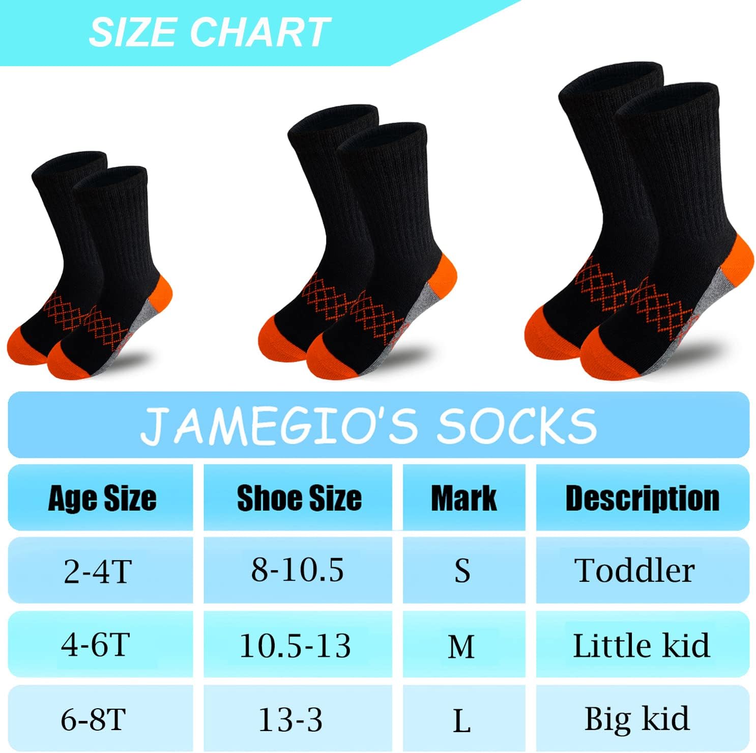 JAMEGIO Boys' Crew Socks 12 Pairs Cotton Athletic Socks for Toddlers Little Big Boys - Image 3