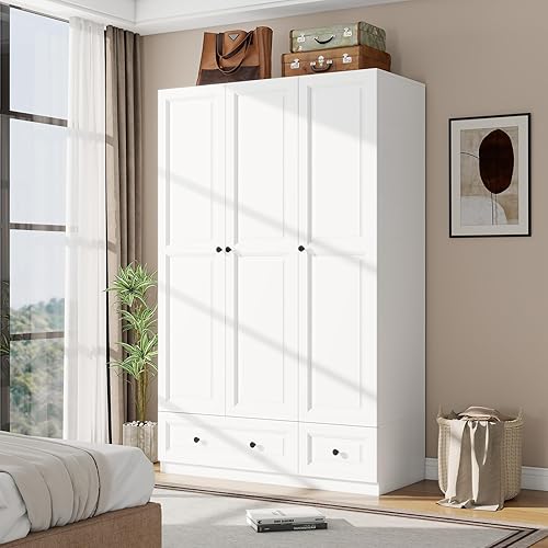 Miniatura 10 de Armario Armario con cajones: Armario de madera alto negro de 74 pulgadas para colgar ropa, Armarios grandes para dormitorio con 2 cajones, armario