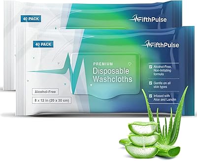 Disposable Body Wipes For Adults (2 x 40 Packs) - Premoistened Body Wipes For Adult Bathing Infused With Aloe and Lanolin - Alcohol-Free Adult Wipes For The Elderly Extra Large - 8