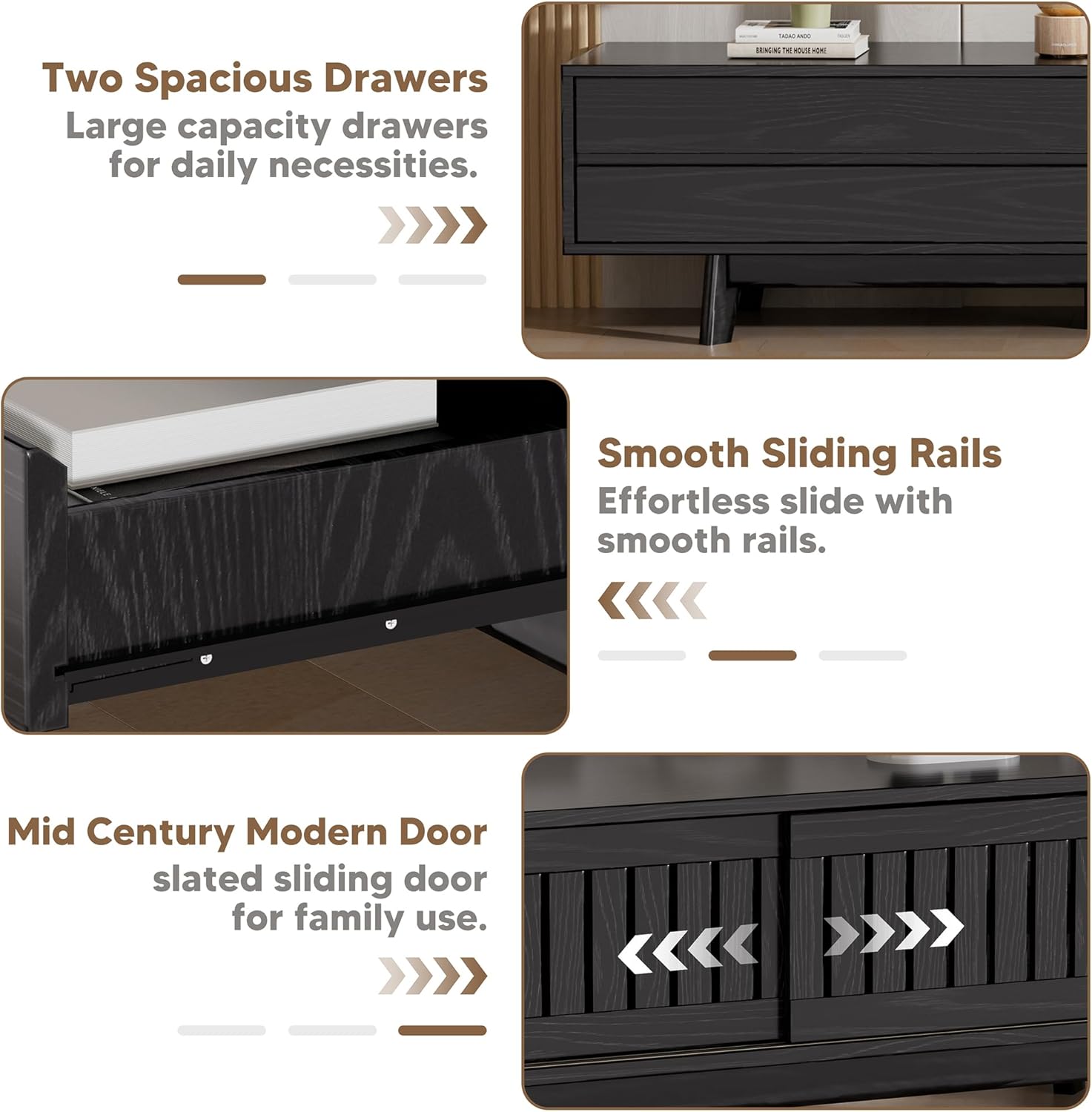 Mid Century Modern TV Stand for 85 Inch TVs, 78.7" Entertainment Center with Storage & Power Outlet, Media Console w/Drawers and Sliding Door, Television Stands for Living Room, Black