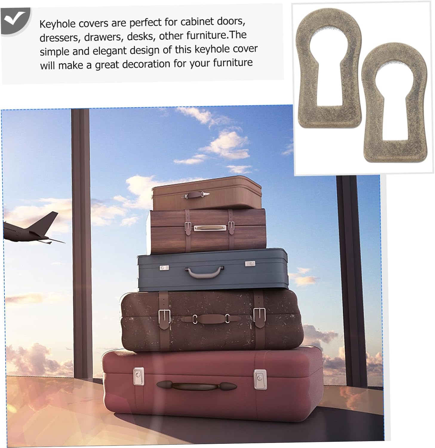 10Pcs Antique Keyhole Cover Plate Decorative Metal Keyhole Protector for Furniture Locks Elegant Plates for Cabinet Doors and Dressers
