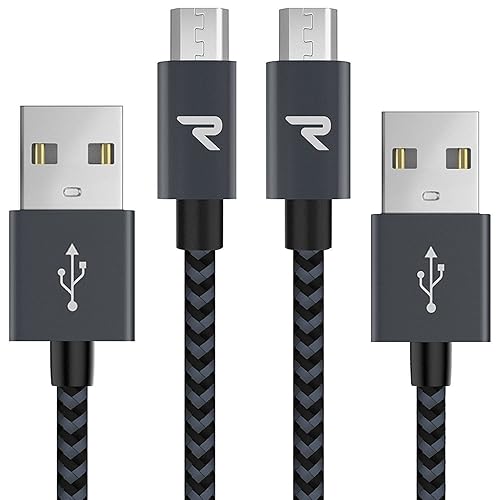 Rampow - Cables micro USB para Samsung Galaxy S7S6, Sony, Motorola y más (2 unidades, 3.3 pies), color gris y rojo, Gris espacial