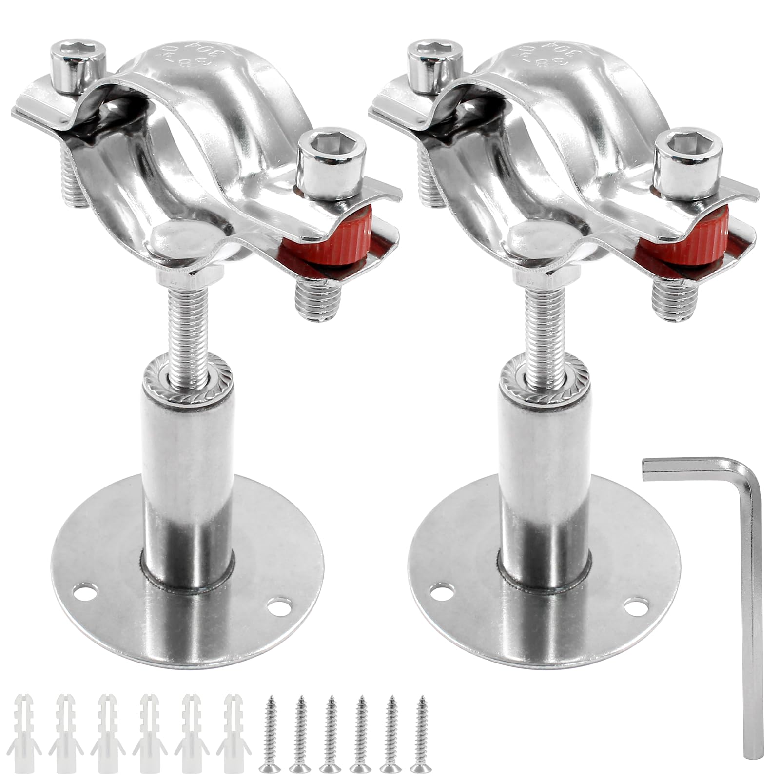 2 Stück Edelstahl Rohrstützen – Verstellbar 50–100 Mm, Für Rohre Ø 19–23 Mm, Mit Schrauben & Dübeln