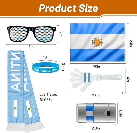 World Cup 2026 Fan Gear Set, 6 Pcs Soccer Cheer Kit with Flag, Scarf, Face Paint, Glasses, Bracelet, and Hand Clapper - Perfect for Supporters & Viewing Parties