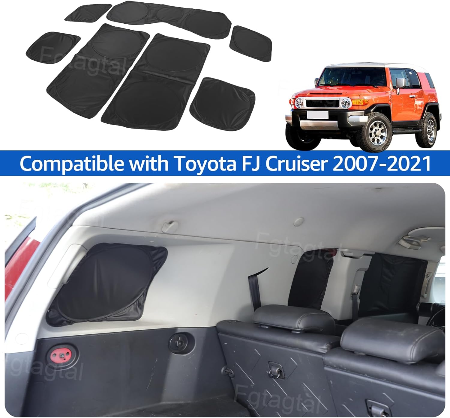 Windshield Sunshade Compatible with Toyota FJ Cruiser 2007-2021 Car Full Window Sun Shade Interior Sun Protection Visors Blocks UV Rays and Keeps Your Vehicle Cool, 7Pcs