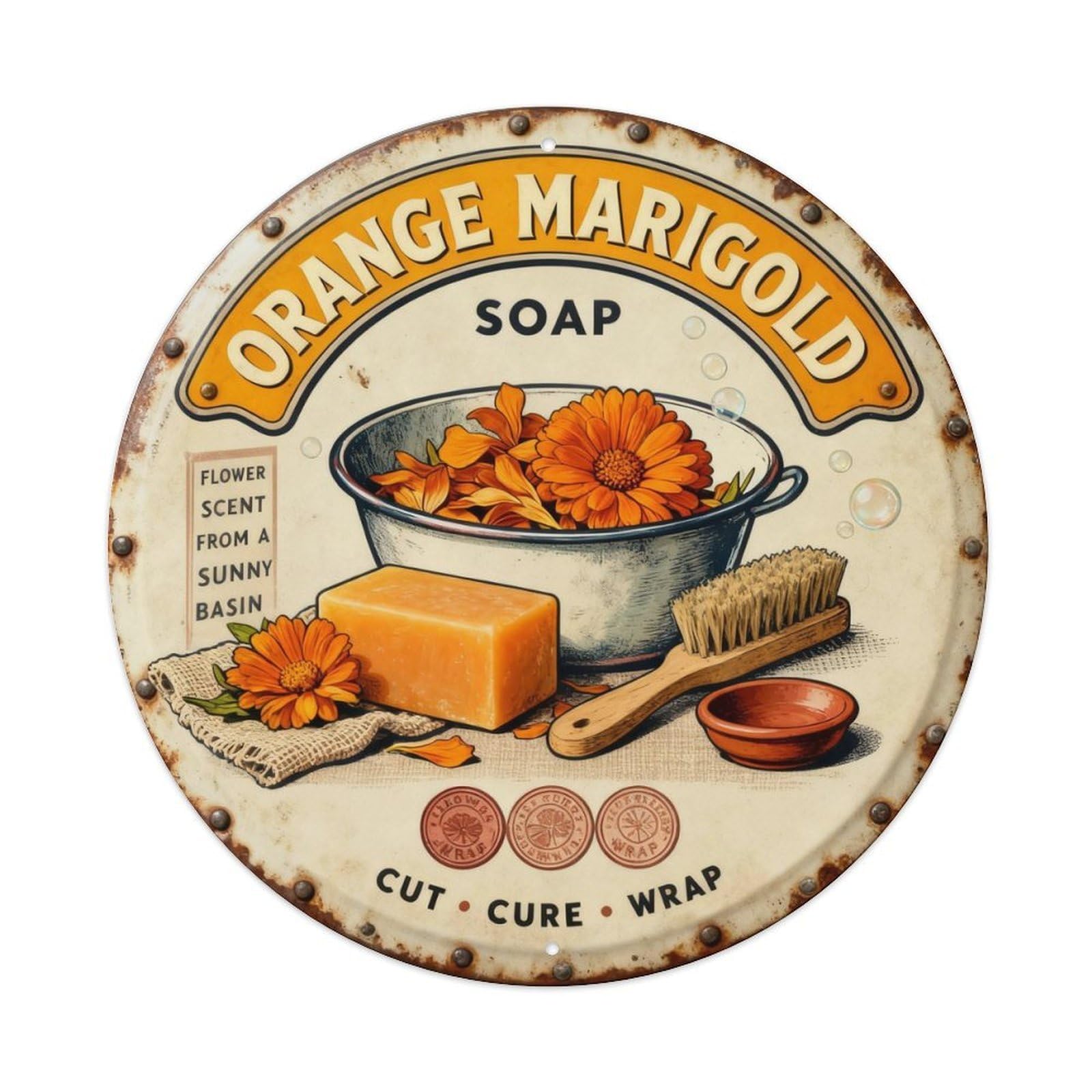 Orange Marigold Soap Sign Metal Tin Sign Plaque