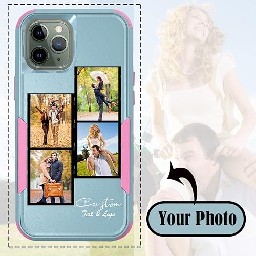 Vista 227 de Funda de fotos personalizada para Apple iPhone 11 Pro Max, patrón de collage a cuadros, personalizado para hacer imágenes en gruesa 3 híbrida Rosa