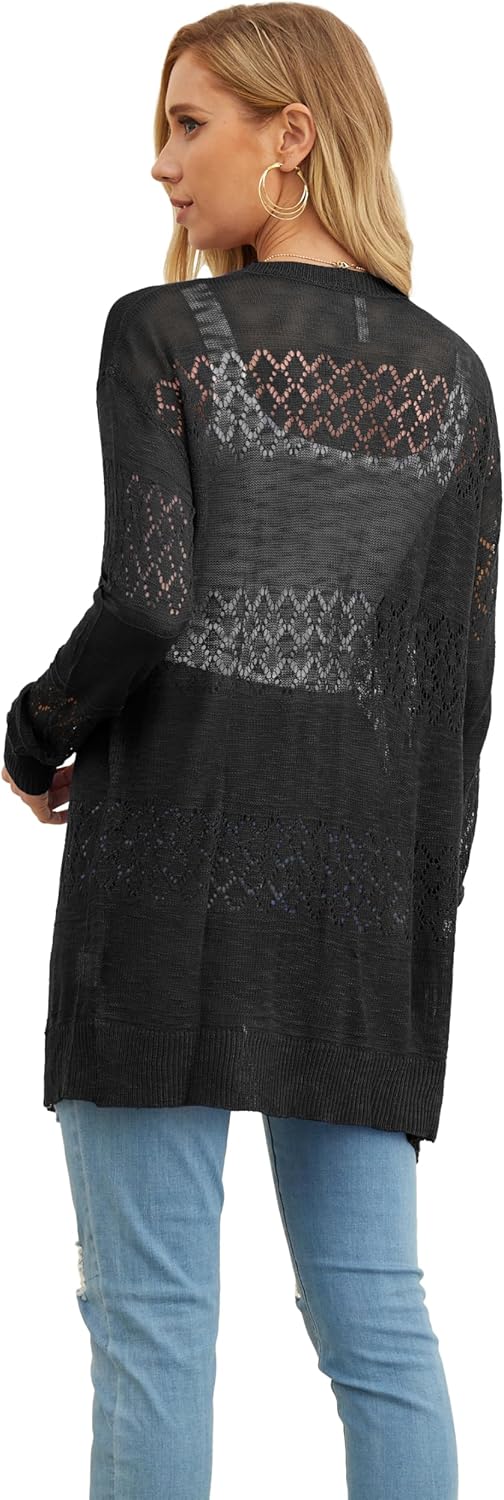 GRECERELLE Women's Lightweight Crochet Long Sleeve Loose Casual Open Front Cardigan Drape Sweaters Boho Summer Beach Coverups - Image 7