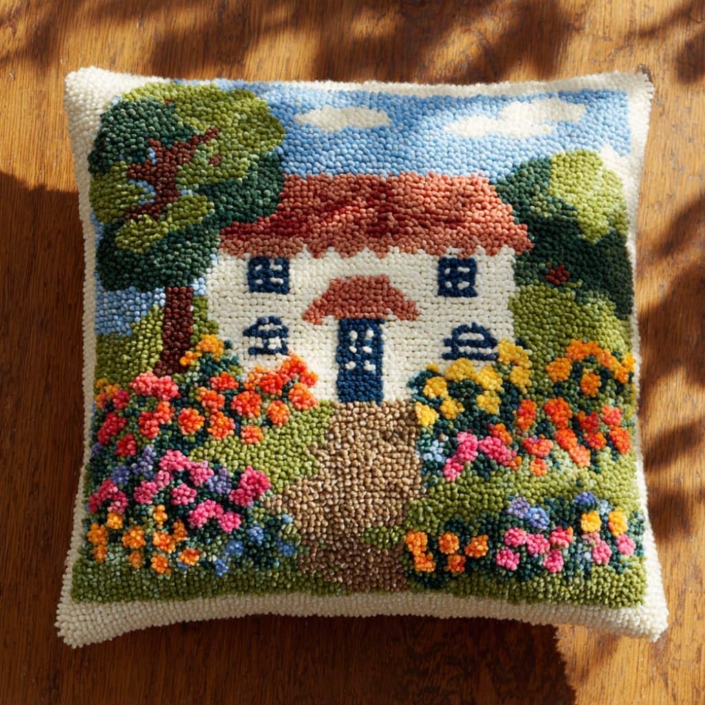 WallustrioaW Latch Hook Pillow Kit -Sunflower Embroidery Art Craft Kit - All Ages - Unisex - 43X43Cm