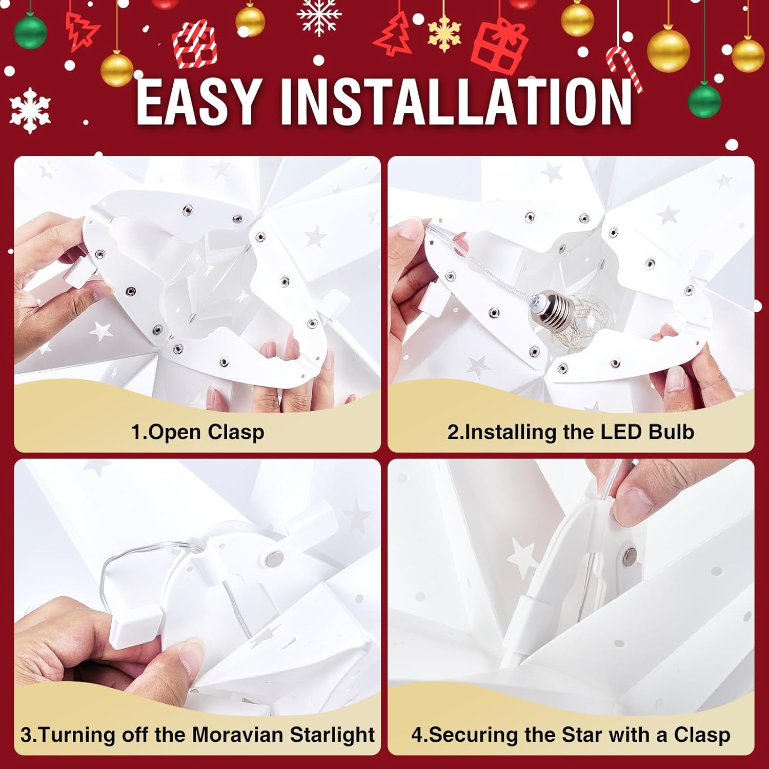 23" Plug-in Moravian Star Outdoor Light with Timer, Warm White 3D PVC Christmas Star IP44 Waterproof Hanging Decoration for Porch, Garden, Wedding, Indoor Holiday Display