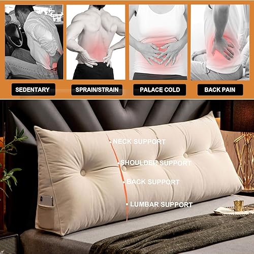 Miniatura 4 de Almohada triangular de cuña para cabecero, cojín de tamaño Queen, almohada de lectura para reposo prolongado, respaldo para sofá cama, litera,