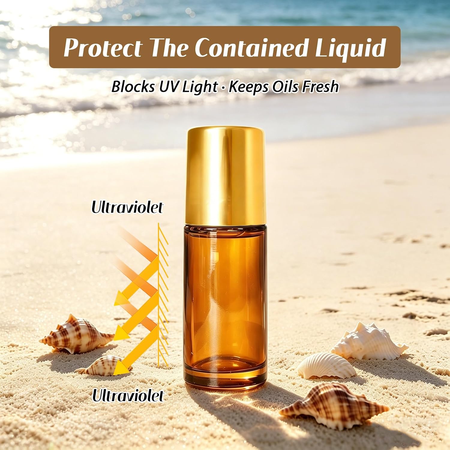 Cocurb 2pcs 1oz Rose Quartz Roller Bottles for Essential Oils Perfume Skincare DIY,Refillable Leak-Proof Amber Glass Roll on Bottle Empty Deodorant Containers with Gold Cap&Storage Bag