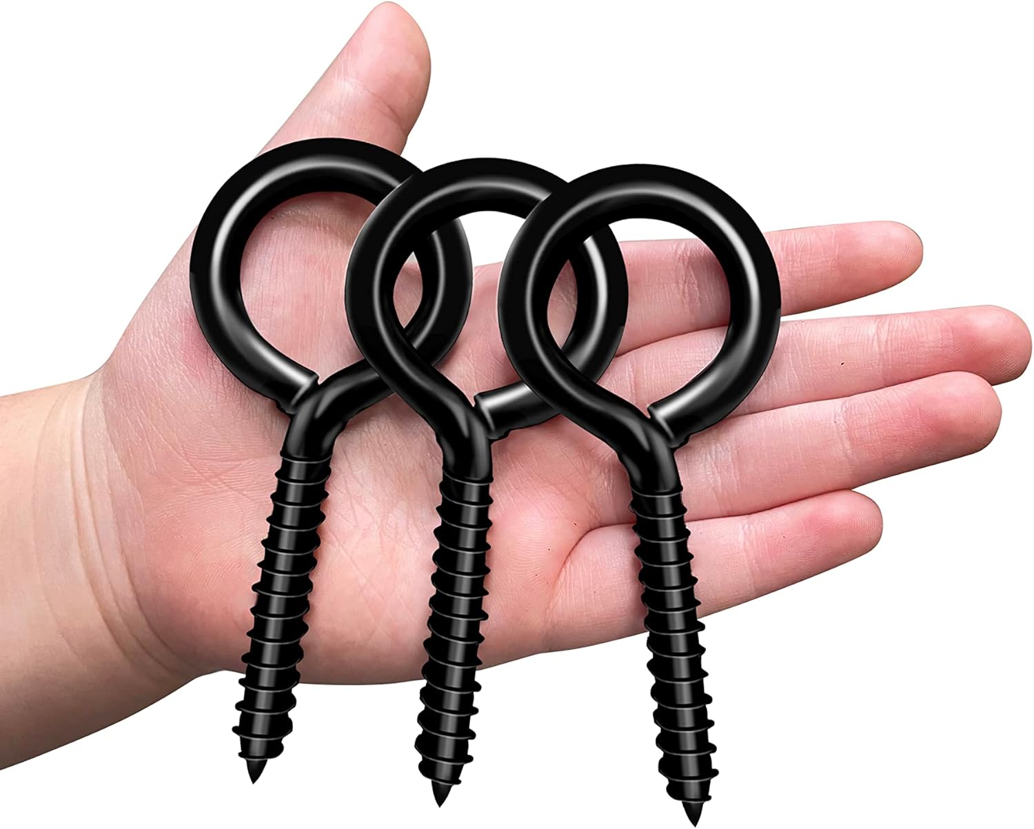 3 Pack Black 4 inche Heavy Duty Eye Hooks, Screw Eye Hooks, with 3 Pack 2.75 inche Spring Snap Hook, Black - Image 3