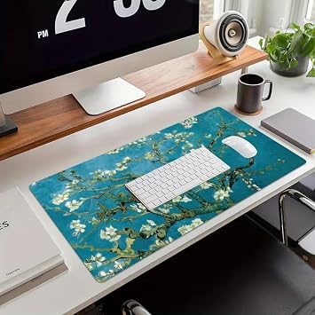 McStorey Van Gogh Desenli Büyük Masa Pedi 90x40 cm 3 mm Kaymaz Tabanlı Desk Mat Kumaş Mouse Pad Klavye ve Mouse İçin Geniş Yüzey Ev Ofis Gaming Açık Yeşil