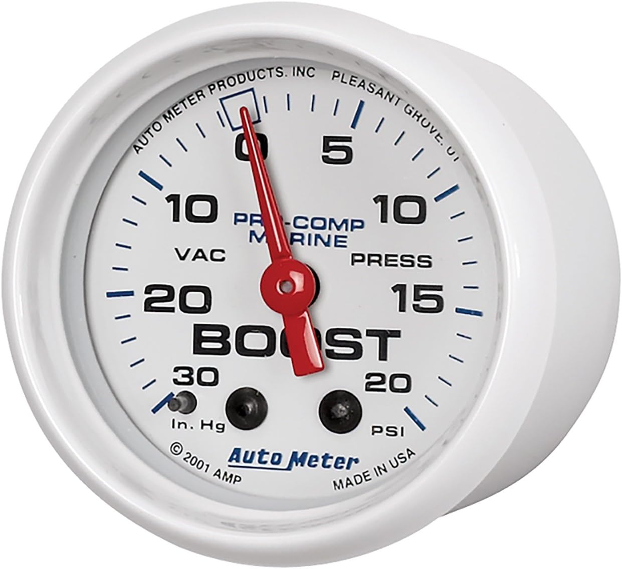 AutoMeter Gauge, Vac/Boost, 2 1/16", 30Inhg-20Psi, Mechanical, Marine White (200774),Multi