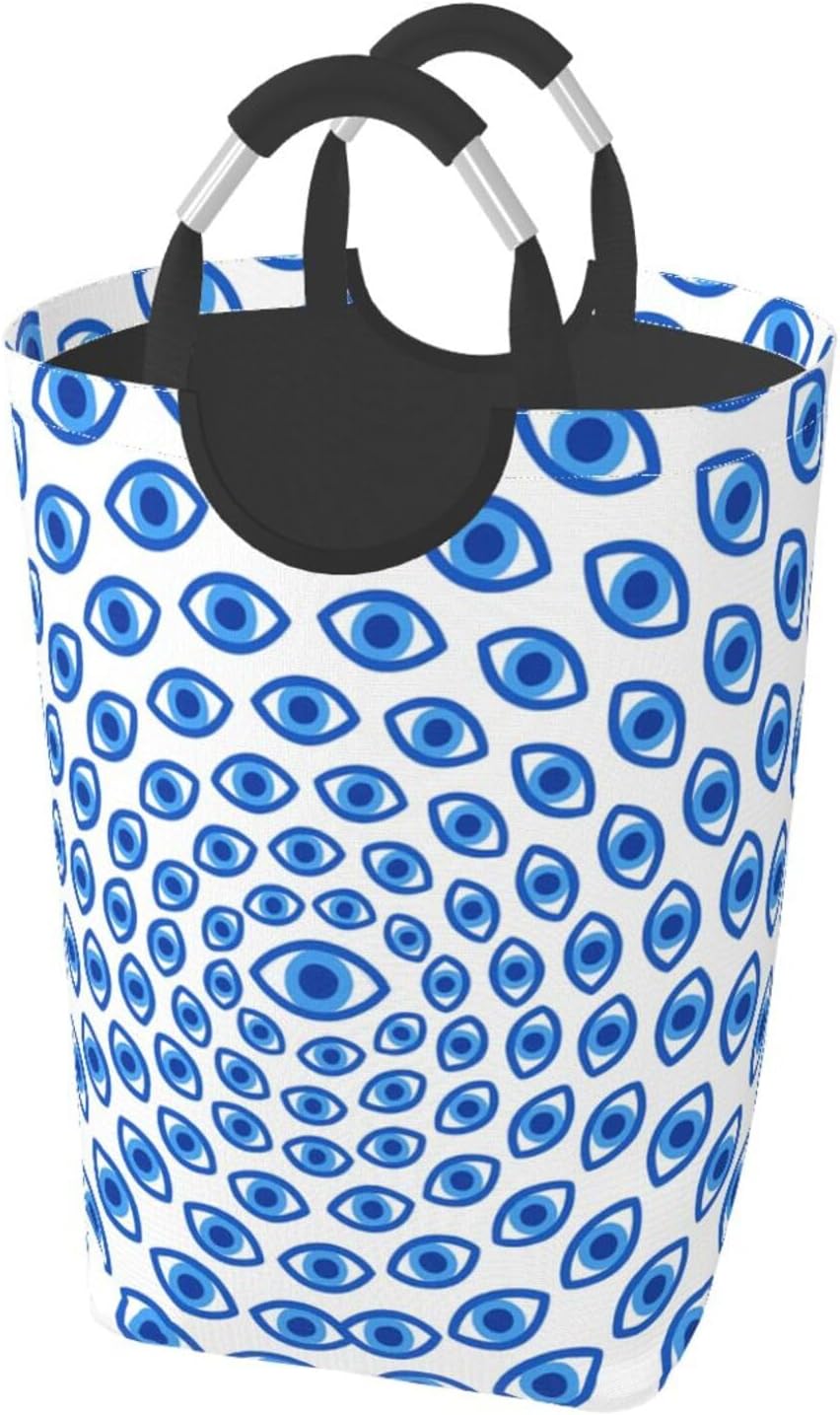 50l Laundry Basket Evil Eye Waterproof Laundry Hamper Foldable Clothes Laundry Bag With Handles