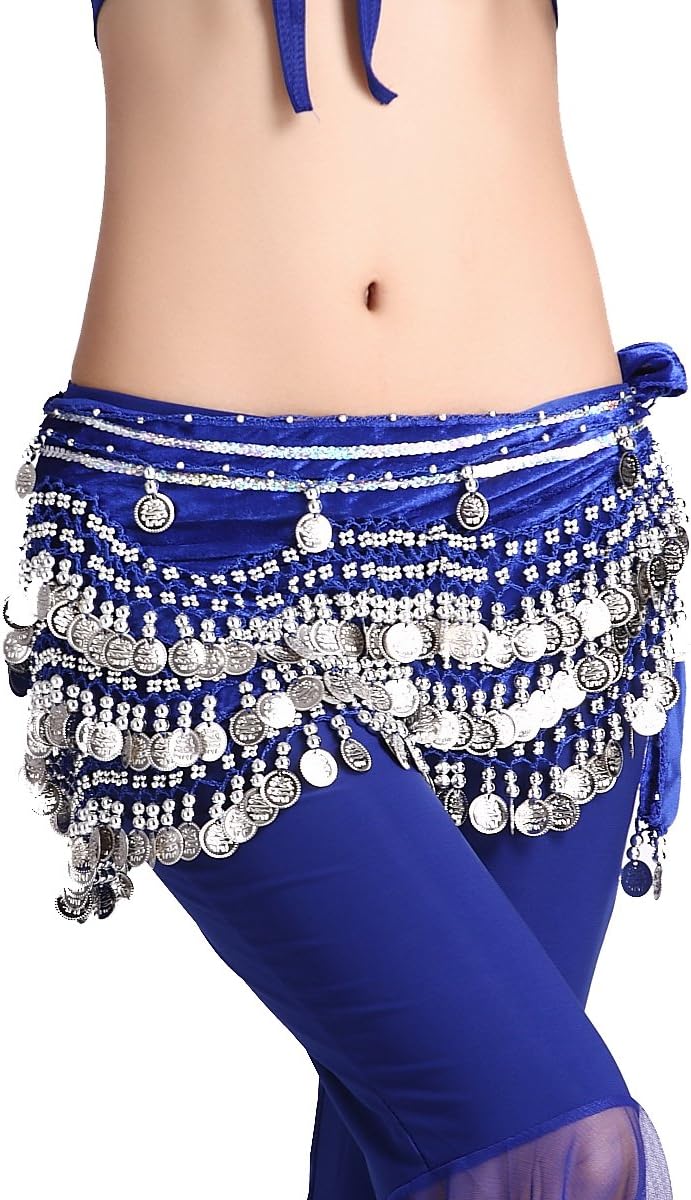 Women's Belly Dance Wave Shape Hip Scarf With Silver Coins
