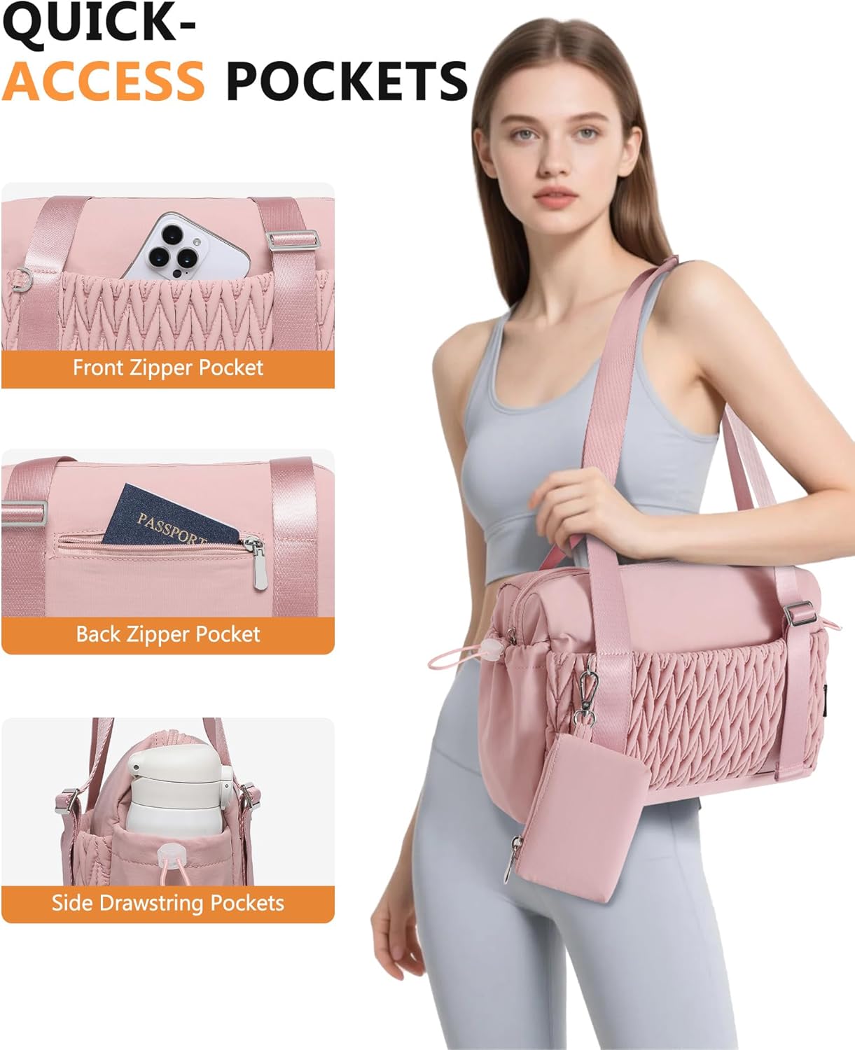 Small Gym Bag for Women Quilted Mini Tote with Wet Compartment and Coin Purse, Cute Duffle Bag for Girls Workout Sport Travel - Image 3