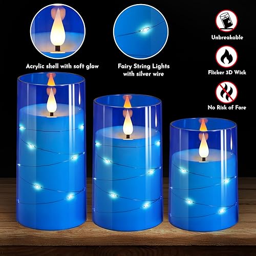 Miniatura 4 de NURADA Velas parpadeantes sin llama tira de luces de estrella incorporadas con mecha 3D acrílica, irrompible, funciona con pilas, velas LED con