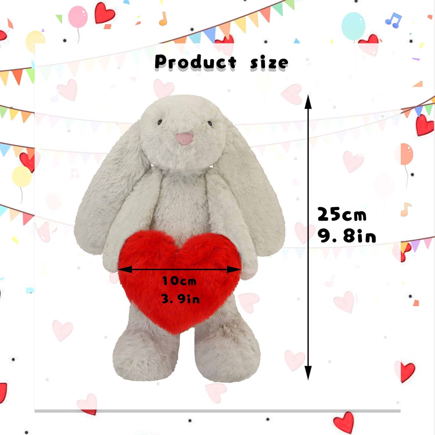 Bunny Stuffed Animal, Loving Soft Rabbit Plush Toys with Holding Heart for Valentine Day, Sweet Romantic Anniversary Birthday Gift for Her Girls Boys Girlfriend (Gray)