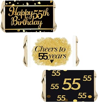 55th Birthday Party Mini Candy Bar Wrappers - 55th Birthday Party Decor - 45 Stickers