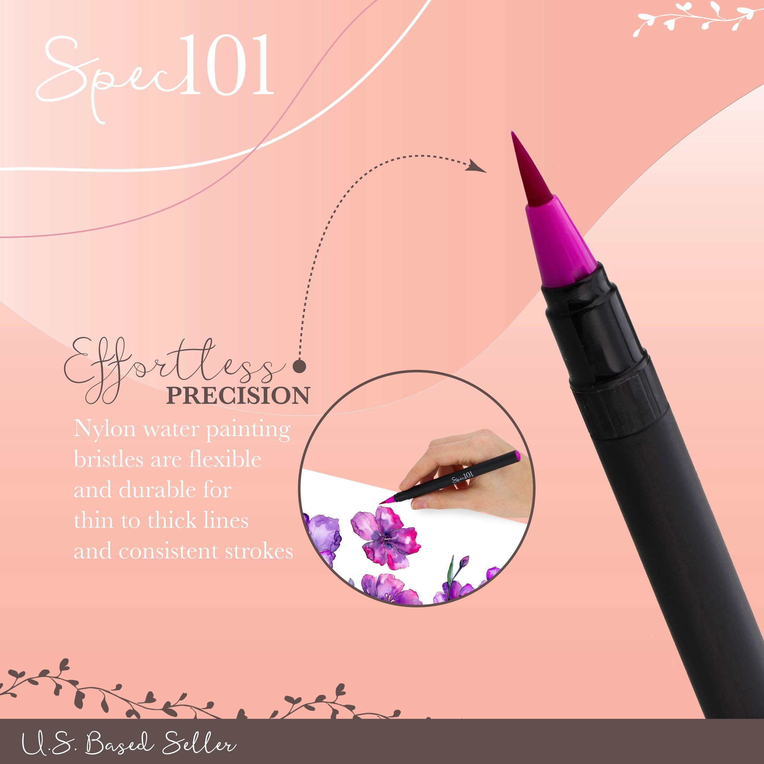 Spec101 Watercolor Pens Brush Set - 24 Colored Ink Brush Pens Watercolor Brush Markers and 2 Blending Water Paint Pens - Image 3