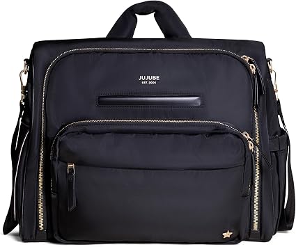JuJuBe Convertible Diaper Bag Satchel Backpack with Changing Pad, 14-Pocket Large Capacity Organizer, Insulated Bottle Pocket, Quick-Access Wipes, Stroller Straps, Trolley Sleeve, Machine Washable