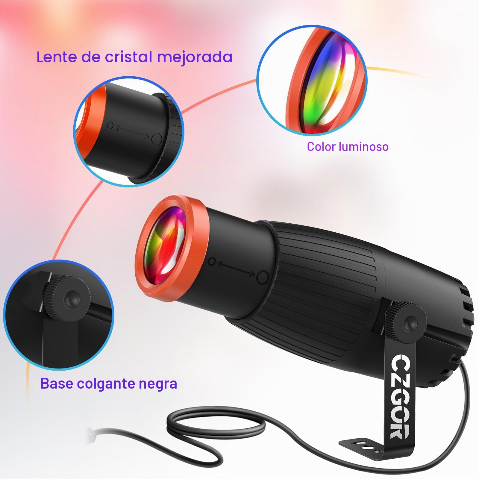 Luces Pinspot, Czgor Focos De Disco De Enfoque Manual, Luces Altas 16 Color LED 18W RGBW 4 En 1, Columnas Guía De Luz Súper Brillantes, Iluminación Efecto Escenario para Bola Discoteca Fiesta DJ Boda