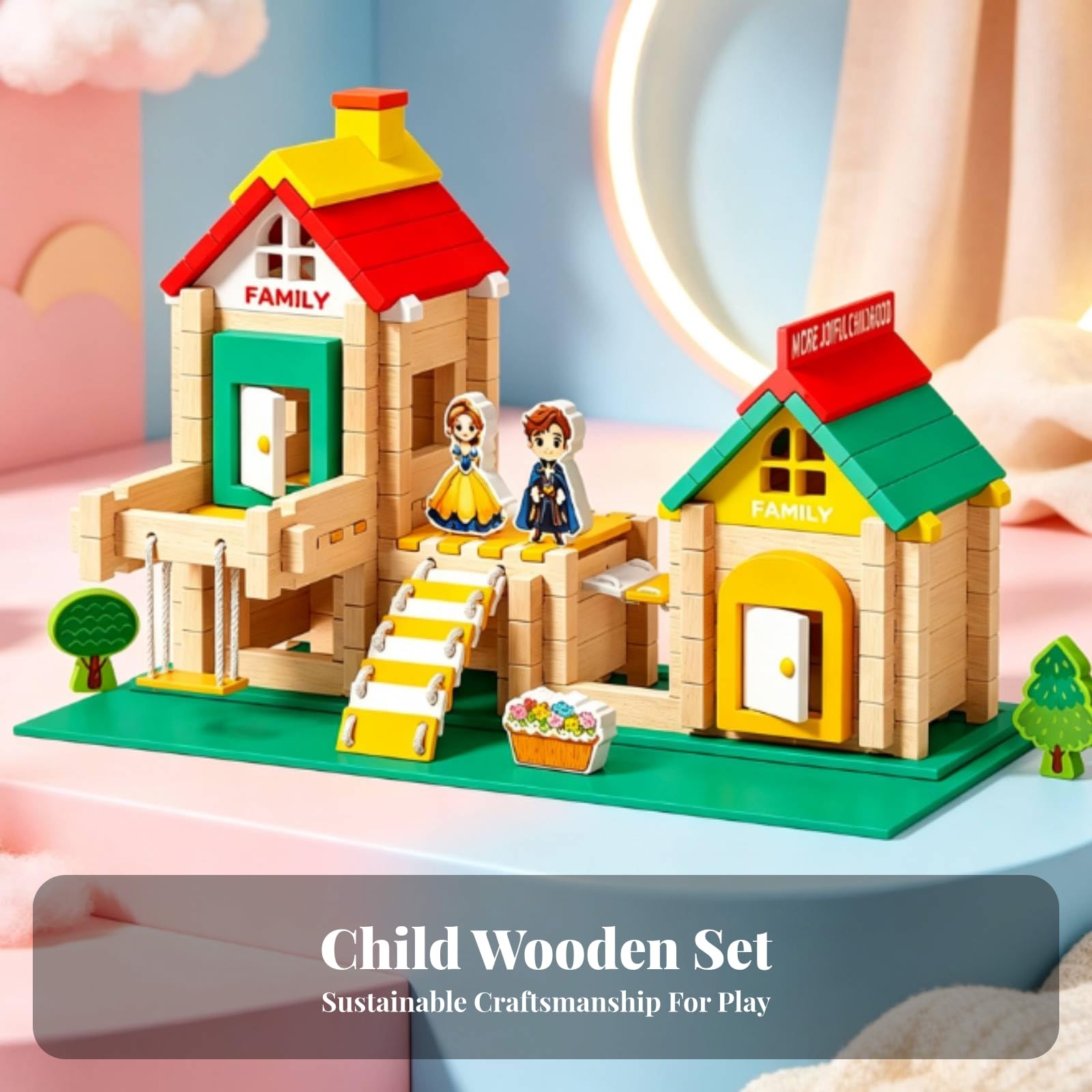 Jeu Cotruction DIY en Bois Créatif | Adapté pr Mai, Jeu Cotruction Éléments Architecturaux Colorés, pr Crèche