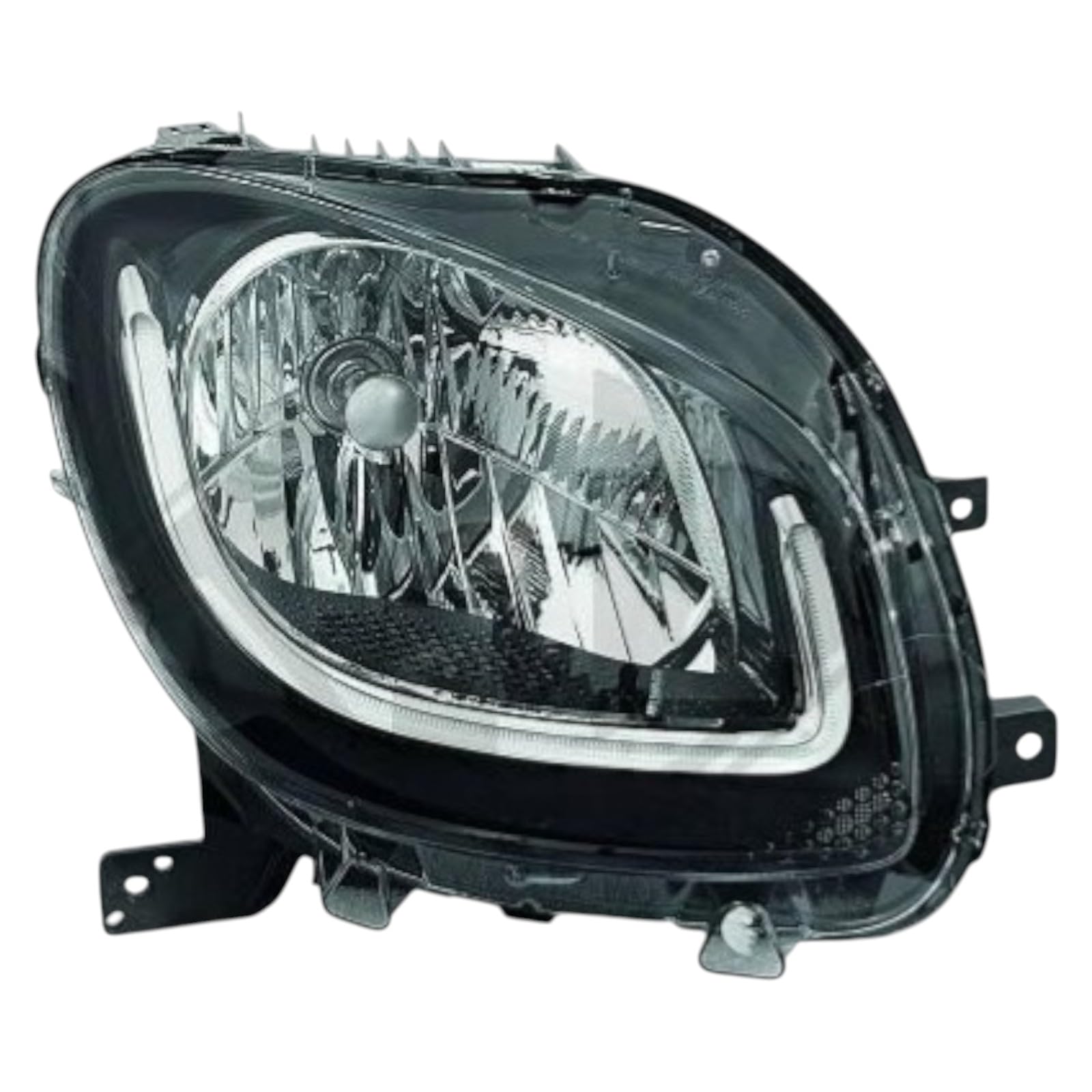 Proiettore Destro Parabola Nera Modello High Line per FORTWO (453) dal 2014 in poi H4 - Faro DX Lato Passeggero - Compatibile, Non Originale