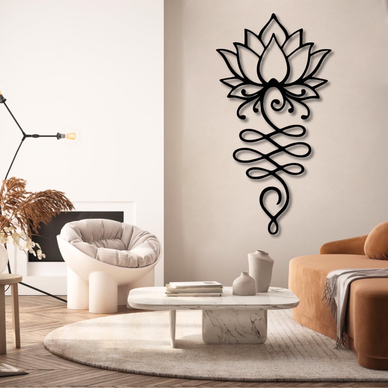 Decorazione Murale in Metallo A Forma di Fiore di Loto, Stile Zen Yoga, Insegna Floreale Spirituale da Appendere per Sala Meditazione, Camera da Letto, White 27x 53| 70x135cm
