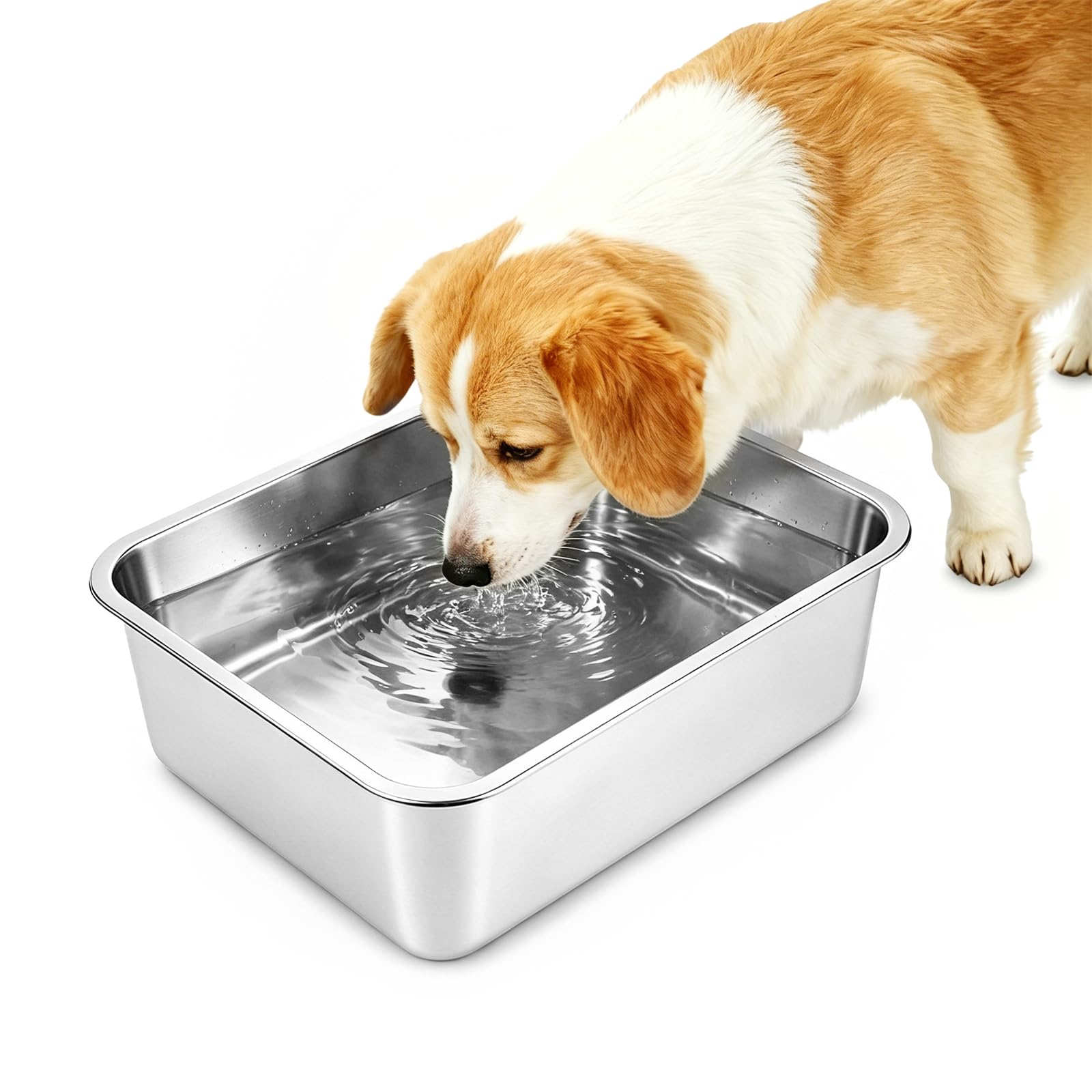 CREVICE Large Dog Bowl - 3.5L Stainless Steel Food Water Bowl for Indoor/Outdoor Use - High Capacity for Medium, Big & Extra Large Dogs - Perfect for Multiple Pets - Dimensions: 32 * 22 * 7cm