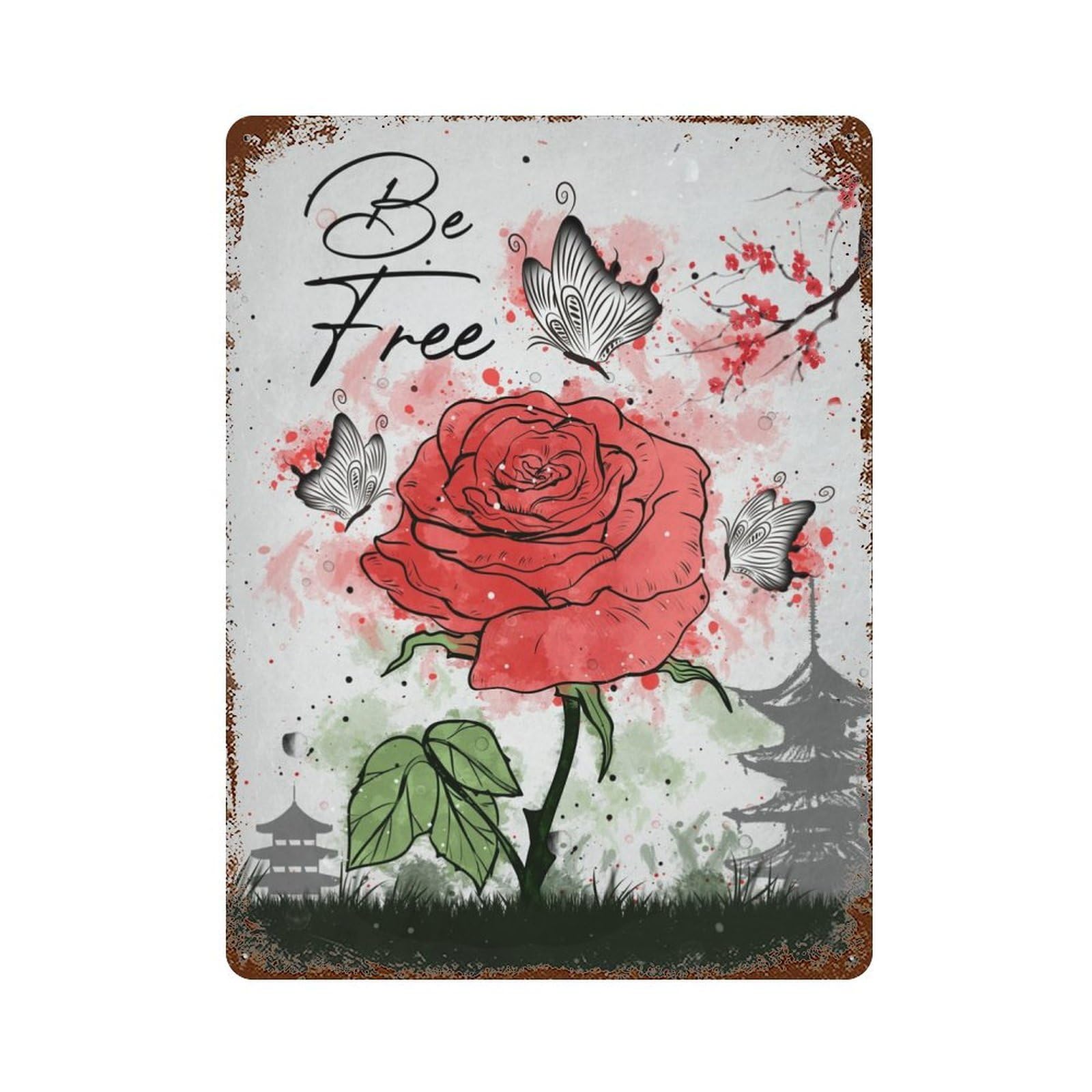 Distressed Metal Wall Sign with Be Free Design 15.7"x11.8", for Office, Studio And Wall Decor, Industrial Home Decor