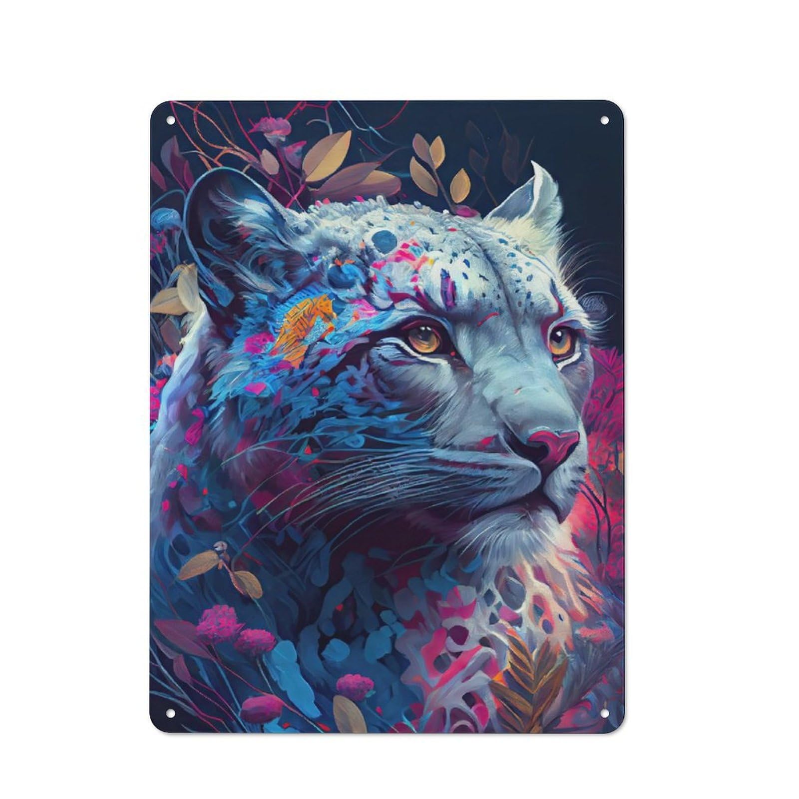 Junmoney Colorful Snow Leopard Rustic Metal Wall Sign 40X30cm For Kitchen Or Home Bar, For Garage, Workshop And Man Cave Decoration