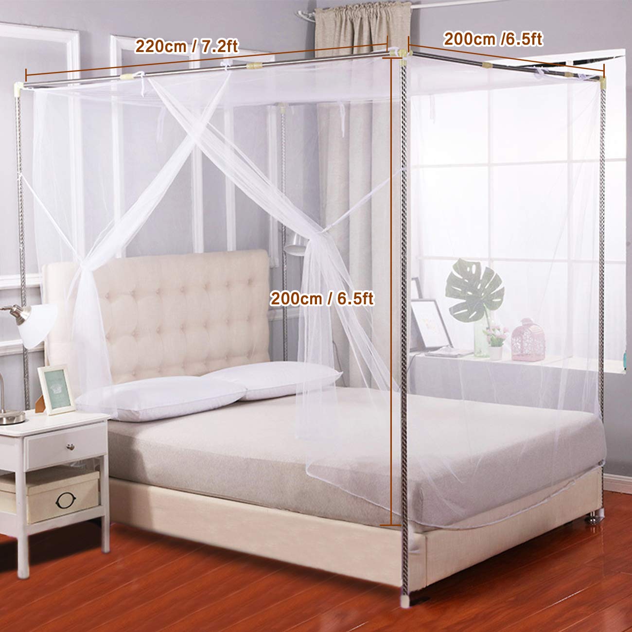 LEMESO Moustiquaire Lit Double 2 Places 220x200x200 cm, Gran Moustiquaire Anti-Moustique avec Kit d'Installation Complet Crochets, Vis, Cordon