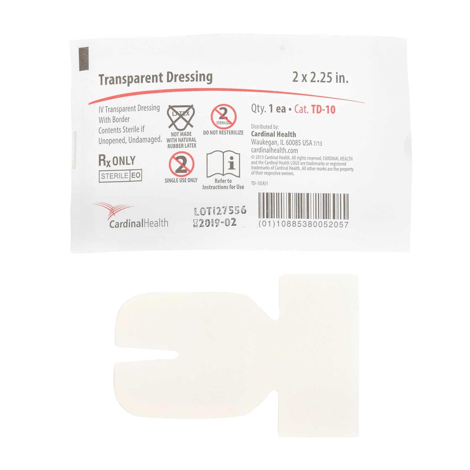 Cardinal Health™ Advanced IV Style Transparent Dressing, Sterile, 2 x 2.25IN, TD-10, Box of 100