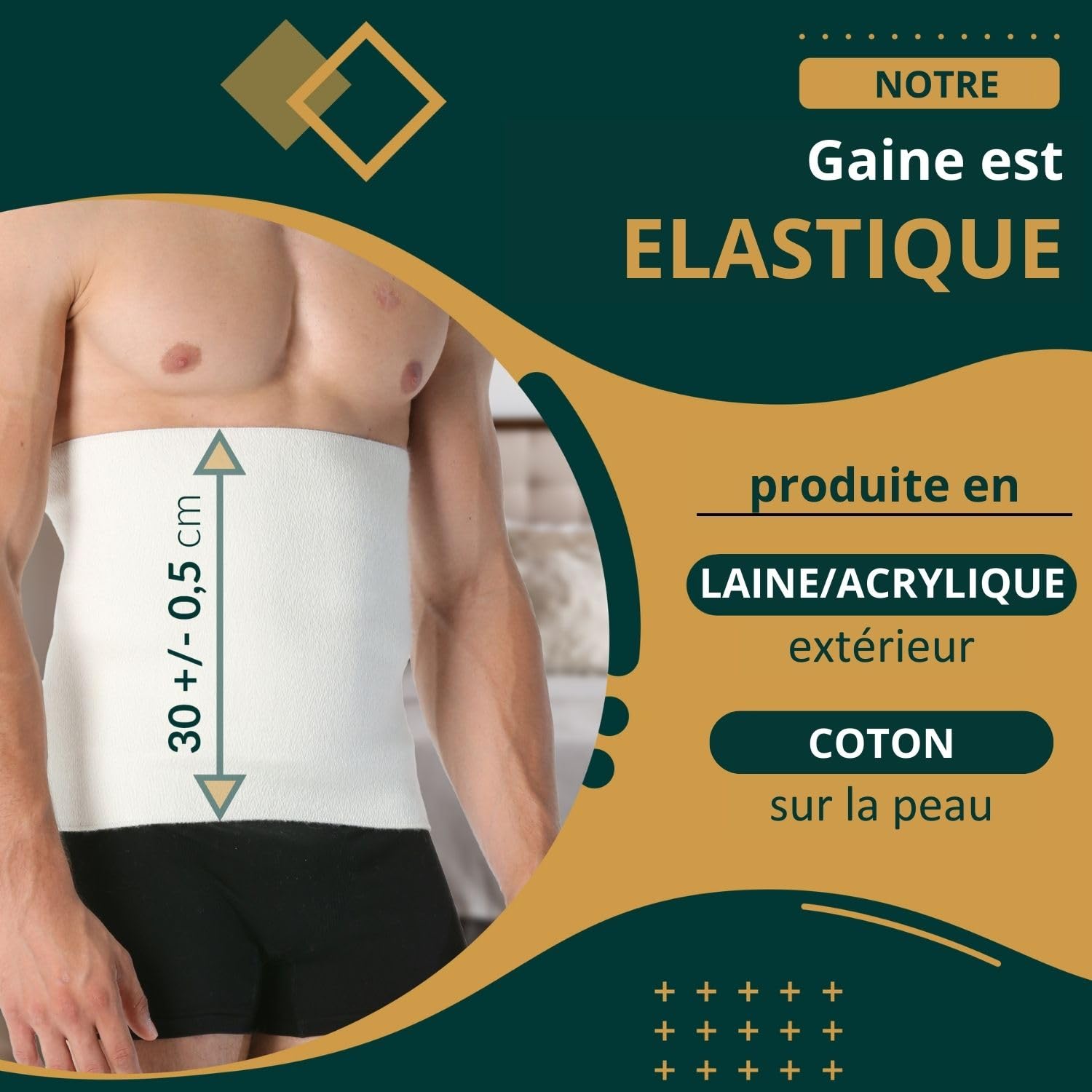 Easy8 – XXL Ceinture Lombaire Homme Femme en Laine et Coton, Ceinture Abdominale Homme Femme, Gaine, Mal de Dos, Elastique, Ventrale, Thermique, Pancera