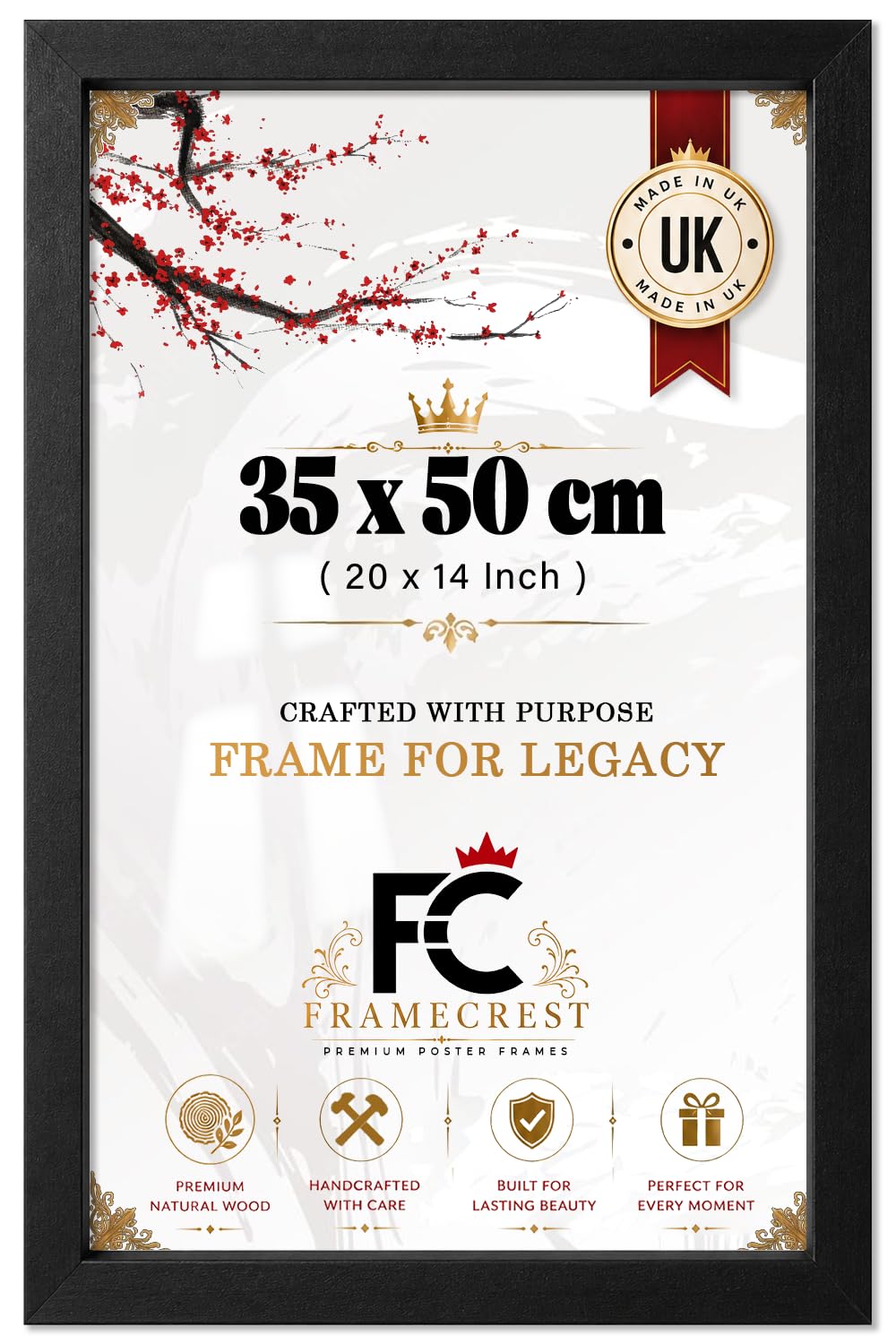 FRAMECREST LTD Modern Engineered Wood 35 X 50 CM Poster Frame (20 X 14 Inch) Lightweight Picture Frame With Shatterproof Acrylic Front For Portrait Wall Mount Gallery - [Matt Black]