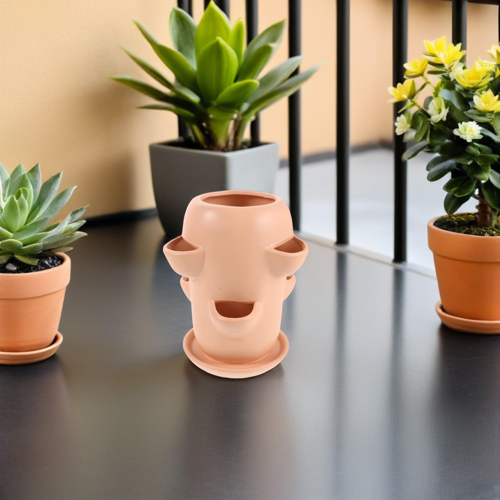 Lurrose Erdbeer-Turm-Pflanztopf: Vertikaler Keramik-Pflanztopf mit Mehreren Fächern für Erdbeeren, 18 x 15 cm, Kleiner für Sukkulenten, Blumen, für drinnen und draußen, Balkon, Gartenarbeit