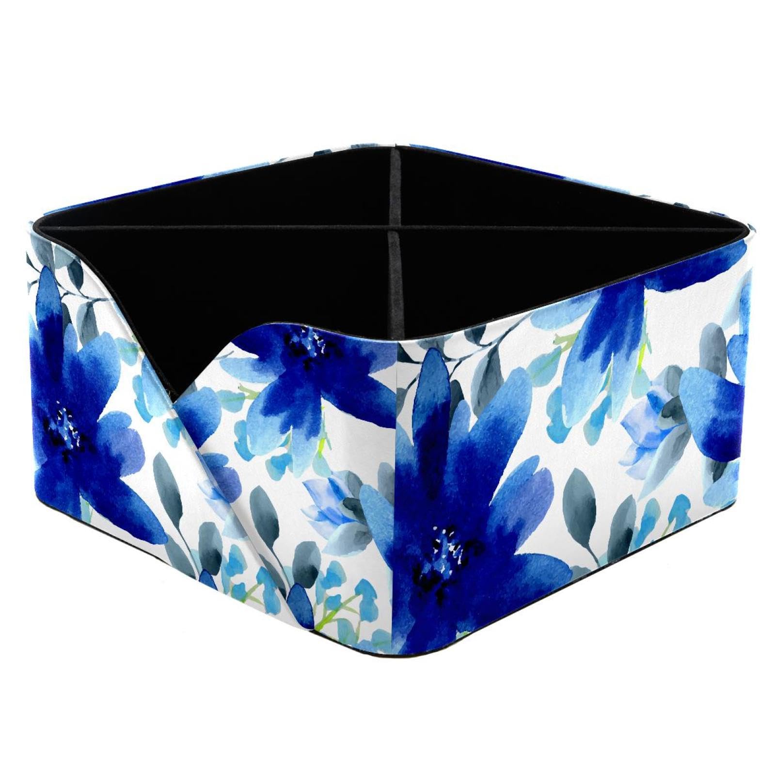KengjuTesu Blue Flowers Watercolor Illustration Desktop Organizer Pen Holder, Rectangular Pencil Cup for Office, Study and Makeup Stations
