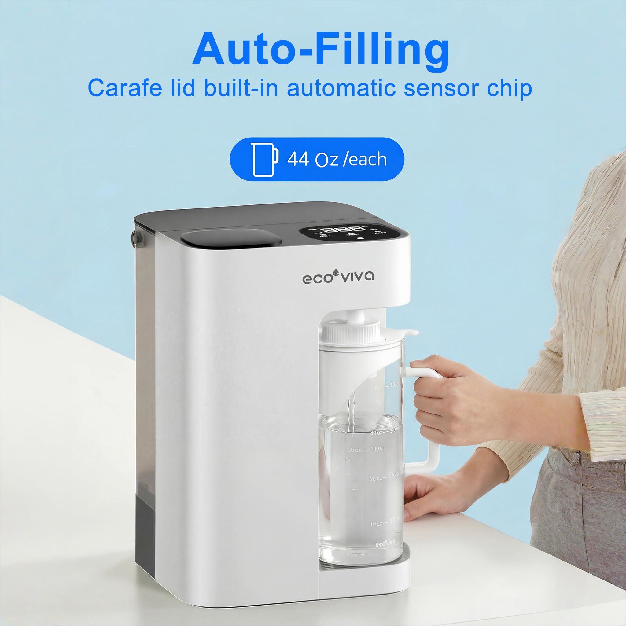 Mate 3 - Filtro de agua de ósmosis inversa UV, 3:1 puro para drenar, jarra inteligente de llenado automático, purificador de agua sin instalación, filtración de agua RO de 8 etapas, con