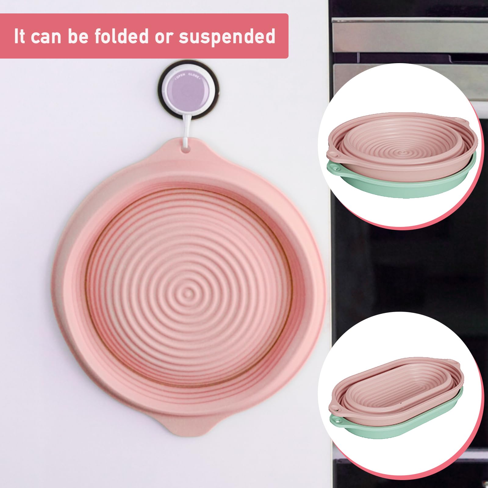 Neddie Silikon-Banneton Brotgärkörbe Set – 22,9 Cm Rund & 25,4 Cm Oval, Mit Teigschaber, Lame, Bürste, Besen, Faltbar & Leicht Zu Reinigen