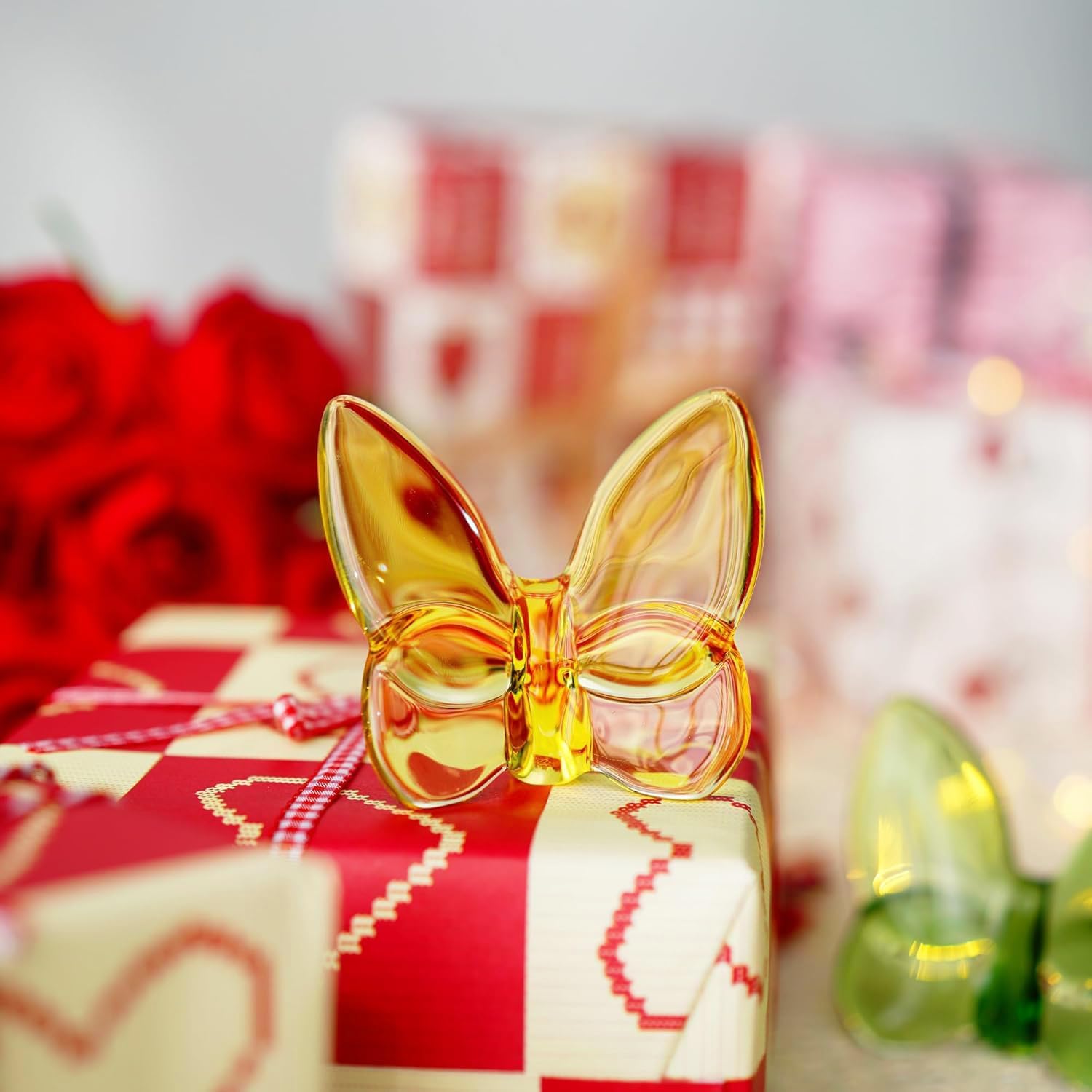 kanpura Yellow Crystal Flying Butterfly Figurine,Glass Butterfly Figurine Ornament,Crystal Butterfly Collectible for Wedding Christmas Party Decor - Image 7