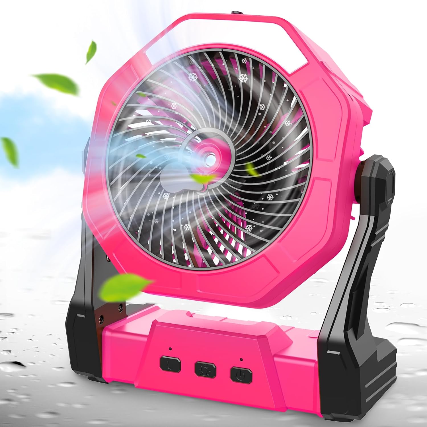 Ausic Portable Misting Fans, Pink Outdoor Cooling Fan for Patios, [Max 35H Runtime] 8 Inch Battery Operated Rechargeable Fans, Water Spray Fan with LED Light for Pets/Travel Beach Camping Essential